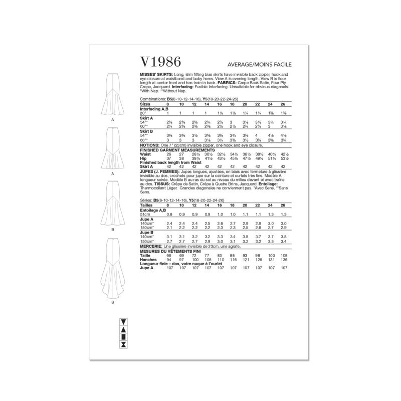 Patron Vogue 1986 B5 - Jupes longues