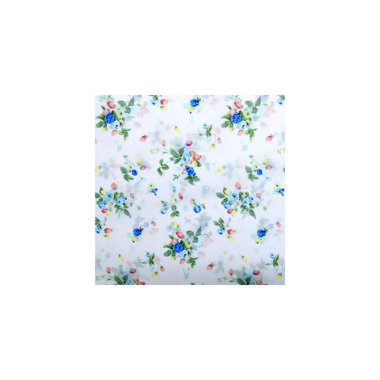 Tissu Coton imprimé fraises et petites fleurs sur fond blanc au mètre
