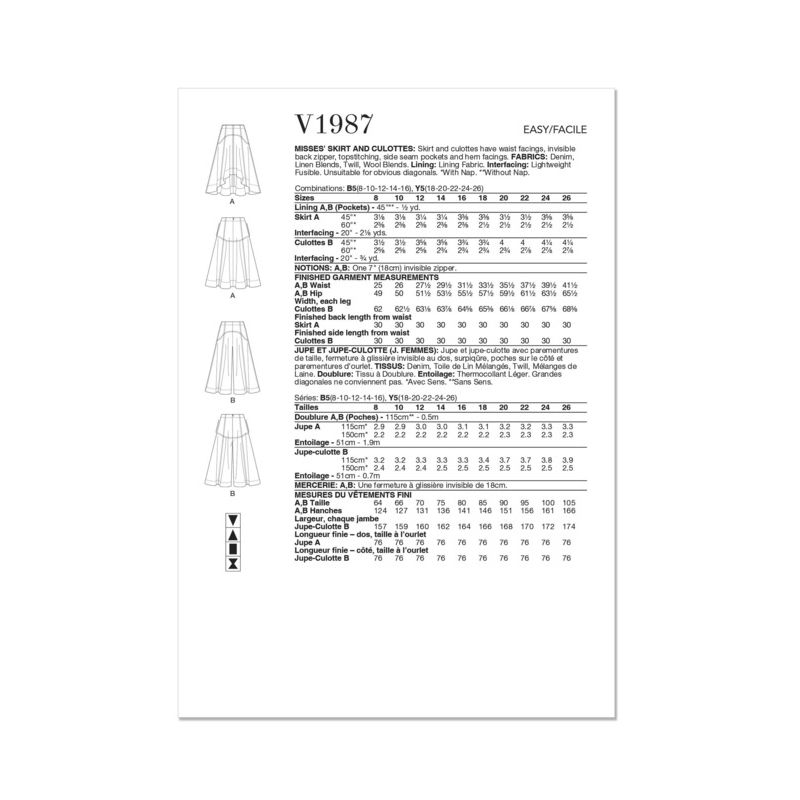 Patron Vogue 1987 B5 - Jupe