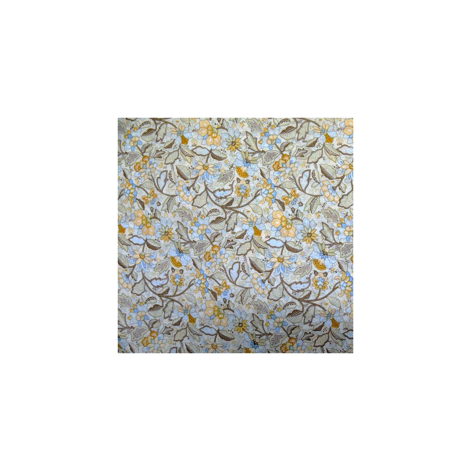 Tissu Coton imprimé fleur hibiscus graphique bleu ciel et cuivre