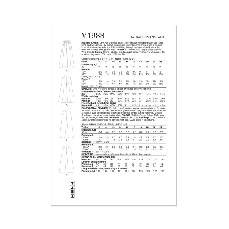 Patron Vogue 1988 H5 - Pantalon
