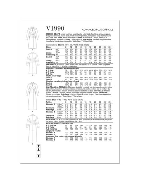 Patron Vogue 1990 B5 - Manteau