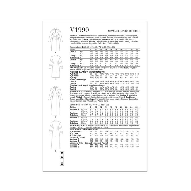 Patron Vogue 1990 B5 - Manteau