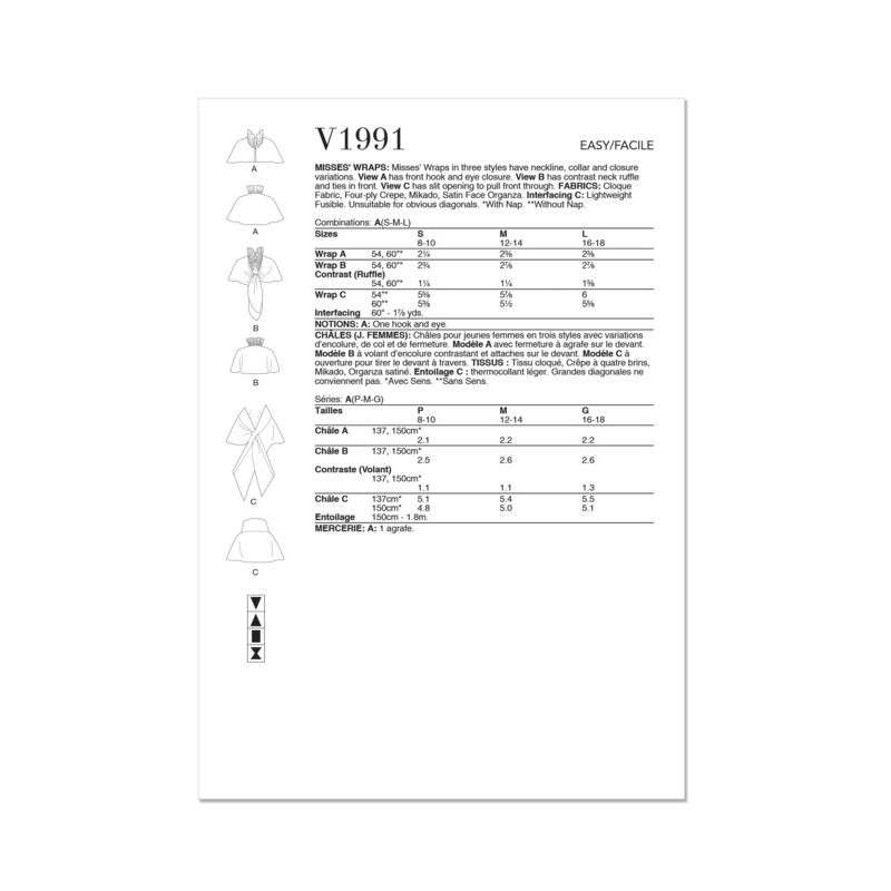 Patron Vogue 1991 A - Châles