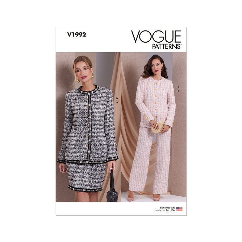 Patron Vogue 1992 B5 - Vestes semi ajustées, jupe et pantalon