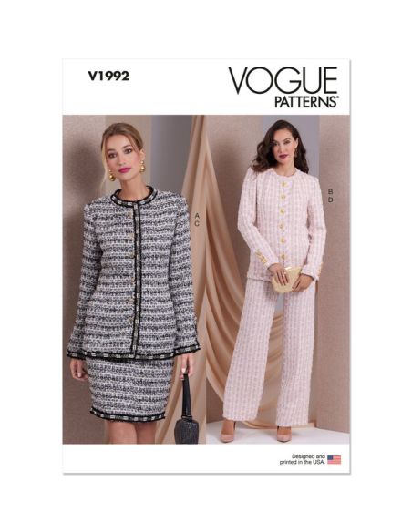 Patron Vogue 1992 B5 - Vestes semi ajustées, jupe et pantalon