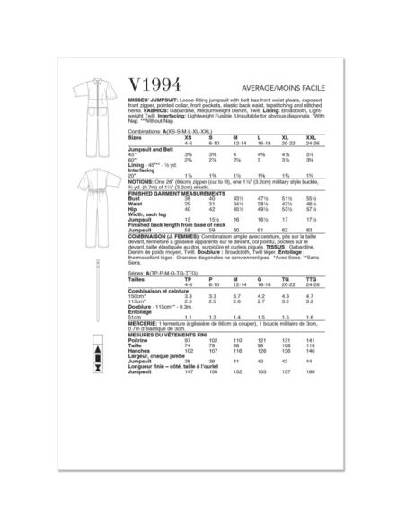Patron Vogue 1994 AA - Combinaison ample