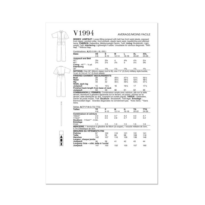 Patron Vogue 1994 AA - Combinaison ample