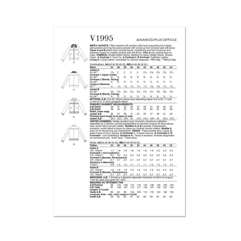 Patron Vogue 1995 AA - Vestes ajustées