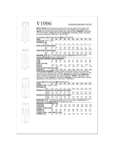 Patron Vogue 1996 AA - Pantalon ajusté