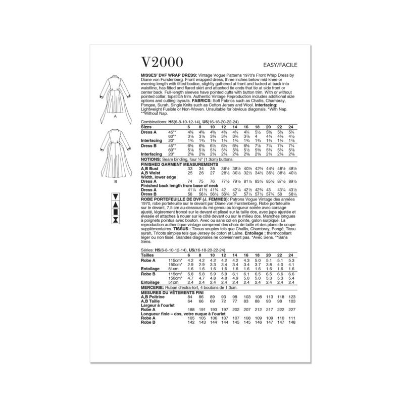 Patron Vogue 2000 H5 - Robe portefeuille
