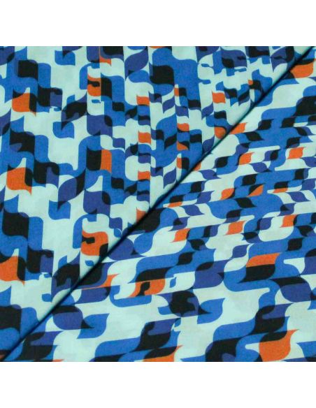 Étoffe 100% viscose - Abstrait bleu & orange