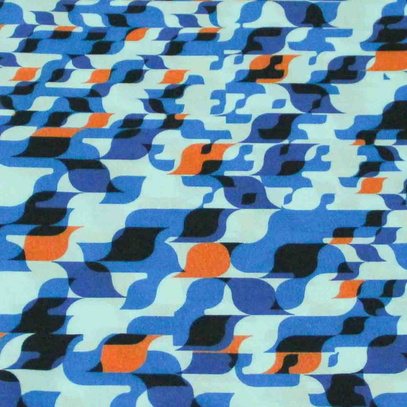 Étoffe 100% viscose - Abstrait bleu & orange