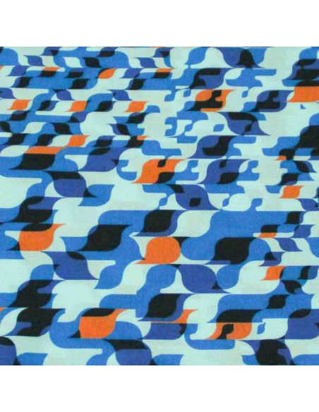 Étoffe 100% viscose - Abstrait bleu & orange