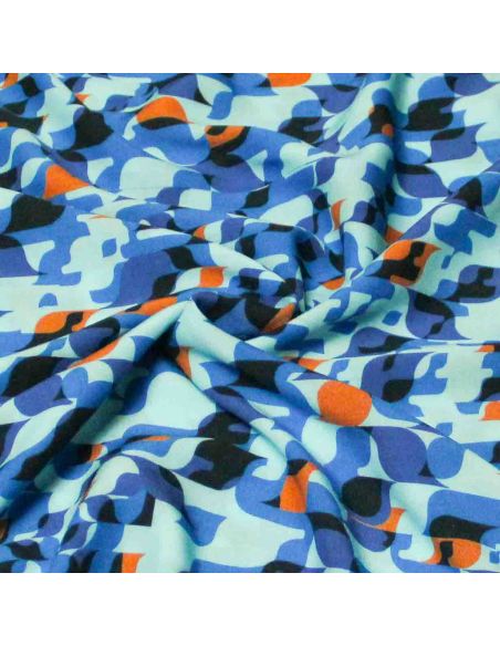 Étoffe 100% viscose - Abstrait bleu & orange