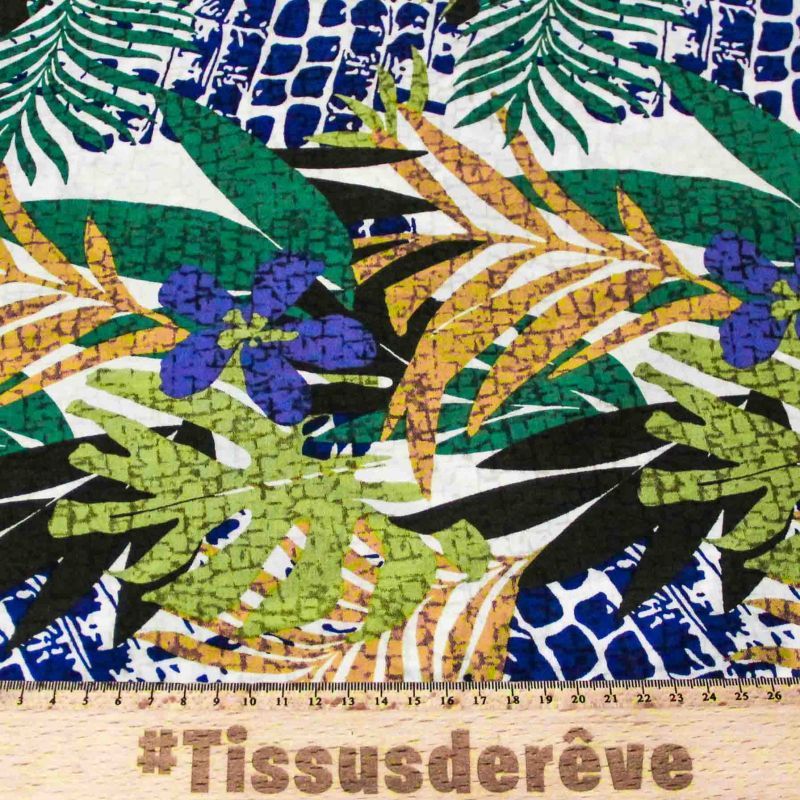 Étoffe 100% viscose - Feuillage multicolore
