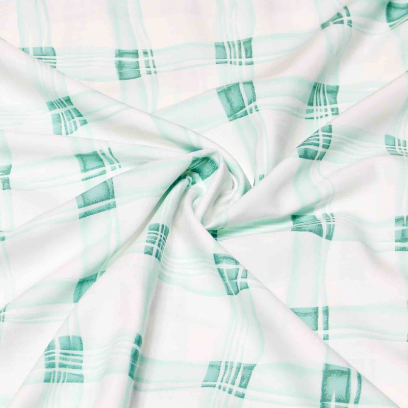 Étoffe 100% viscose - Carreaux fantaisie vert