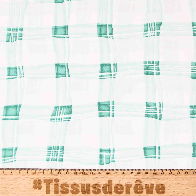 Étoffe 100% viscose - Carreaux fantaisie vert