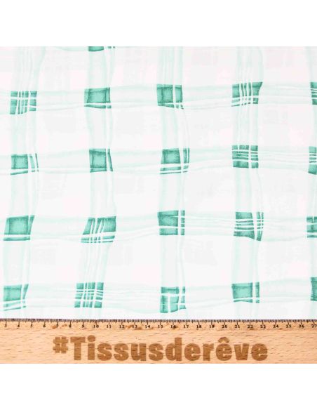 Étoffe 100% viscose - Carreaux fantaisie vert