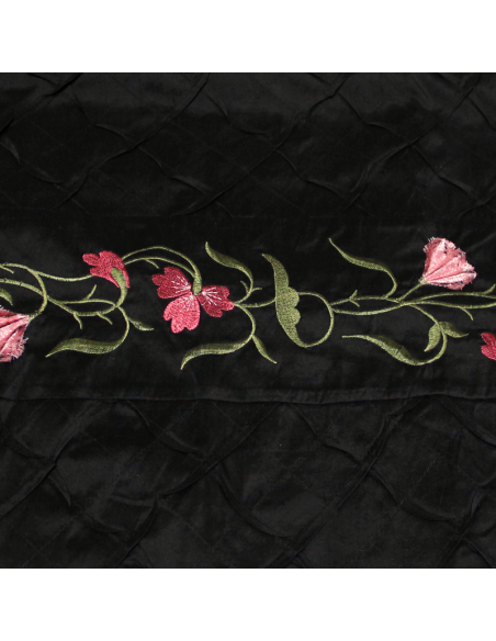 Soie sauvage 100% soie brodée - Bande fleuri fond noir