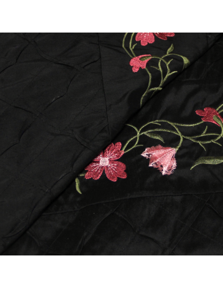 Soie sauvage 100% soie brodée - Bande fleuri fond noir