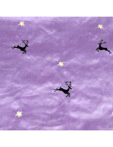 Soie sauvage 100% soie brodée - Cerf noir fond lilas