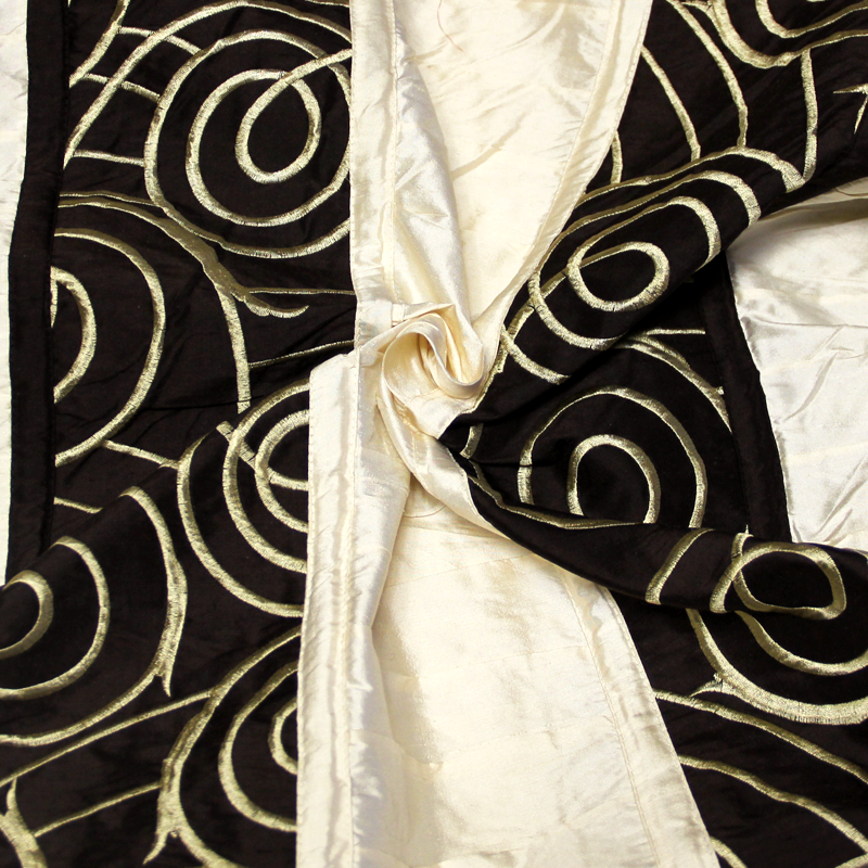 Soie sauvage 100% soie brodée - Bande écru & marron