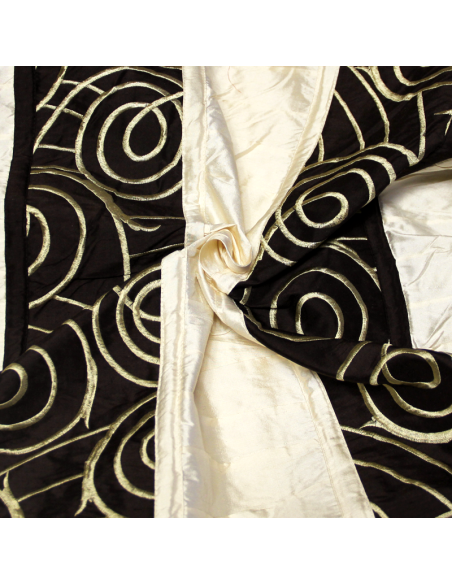 Soie sauvage 100% soie brodée - Bande écru & marron