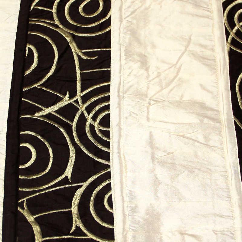 Soie sauvage 100% soie brodée - Bande écru & marron