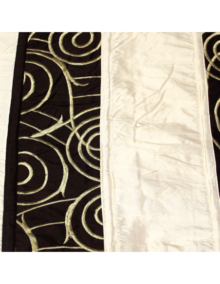 Soie sauvage 100% soie brodée - Bande écru & marron