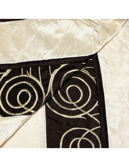 Soie sauvage 100% soie brodée - Bande écru & marron