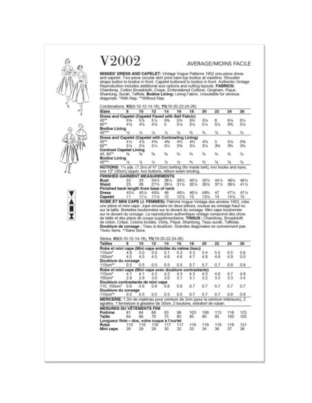 Patron Vogue 2002 K5 - Robe et mini-cape