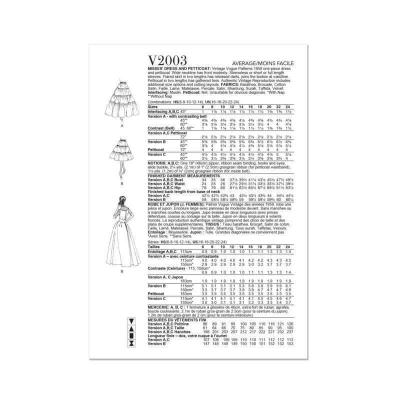 Patron Vogue 2004 H5 - Robe et jupon