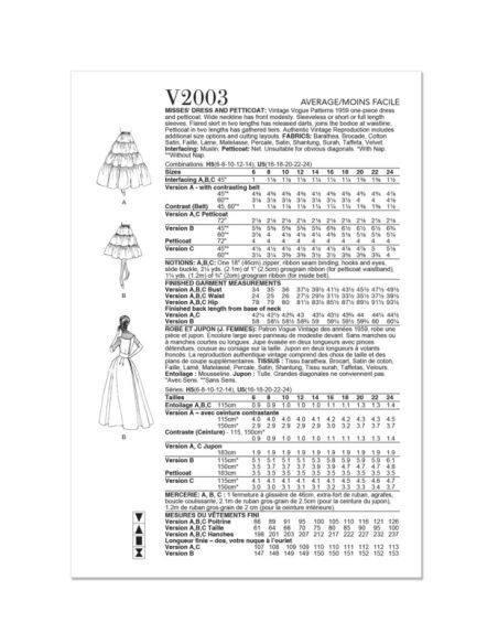 Patron Vogue 2004 H5 - Robe et jupon