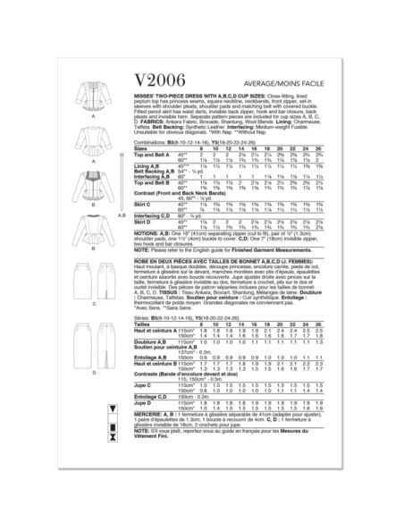 Patron Vogue 2006 B5 - Robe en deux pièces