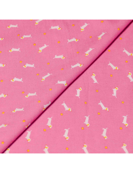 Étoffe 100% viscose - Teckel rose