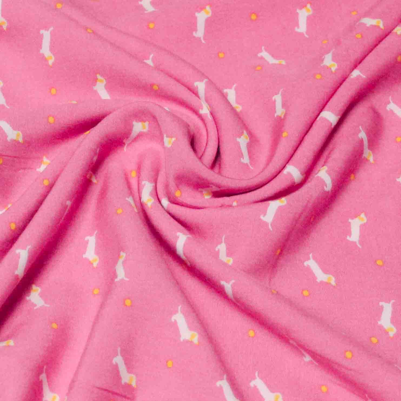 Étoffe 100% viscose - Teckel rose