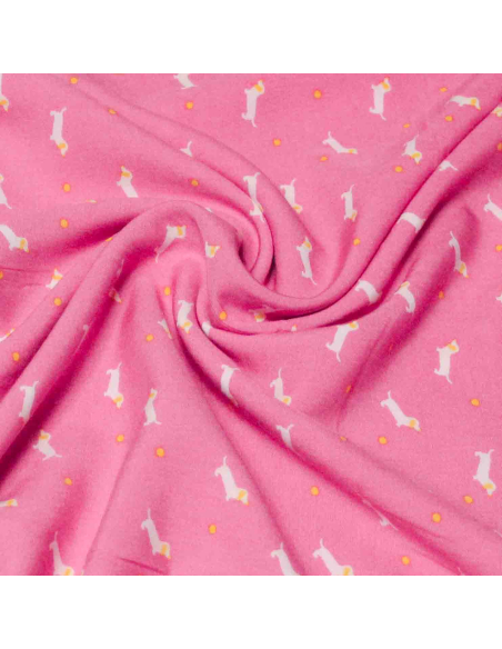 Étoffe 100% viscose - Teckel rose