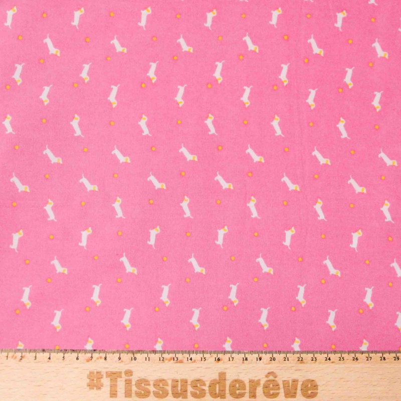 Étoffe 100% viscose - Teckel rose
