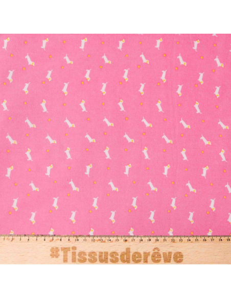 Étoffe 100% viscose - Teckel rose