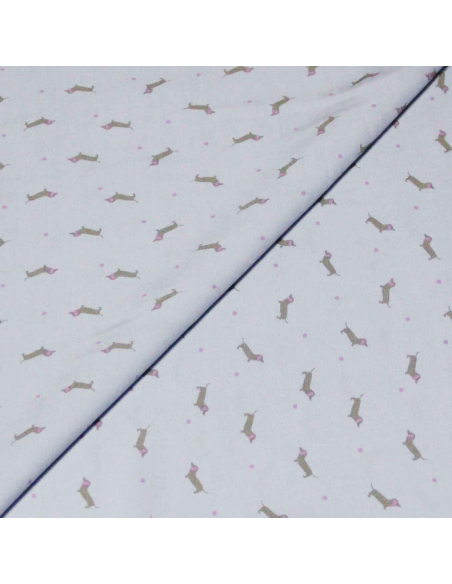 Étoffe 100% viscose - Teckel bleu