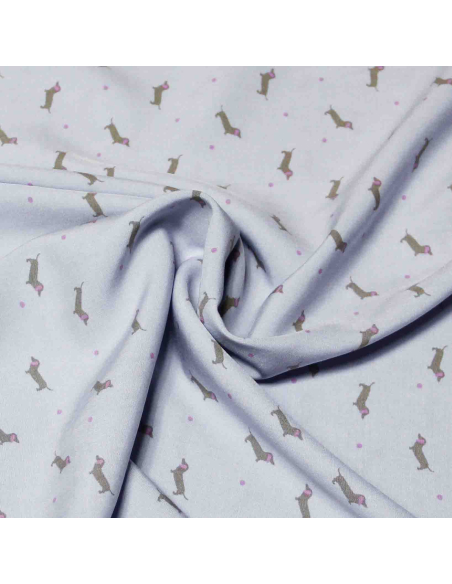 Étoffe 100% viscose - Teckel bleu