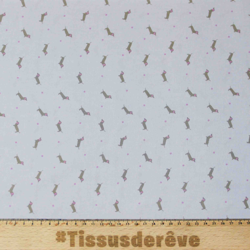 Étoffe 100% viscose - Teckel bleu