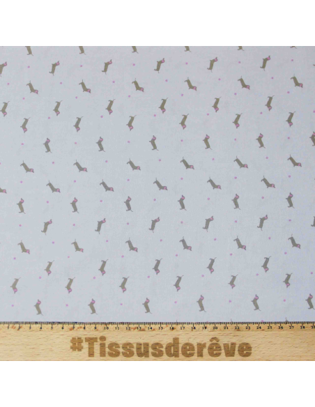 Étoffe 100% viscose - Teckel bleu