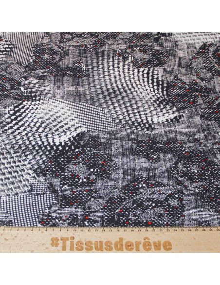 Étoffe 100% viscose - Motif abstrait bleu nuit