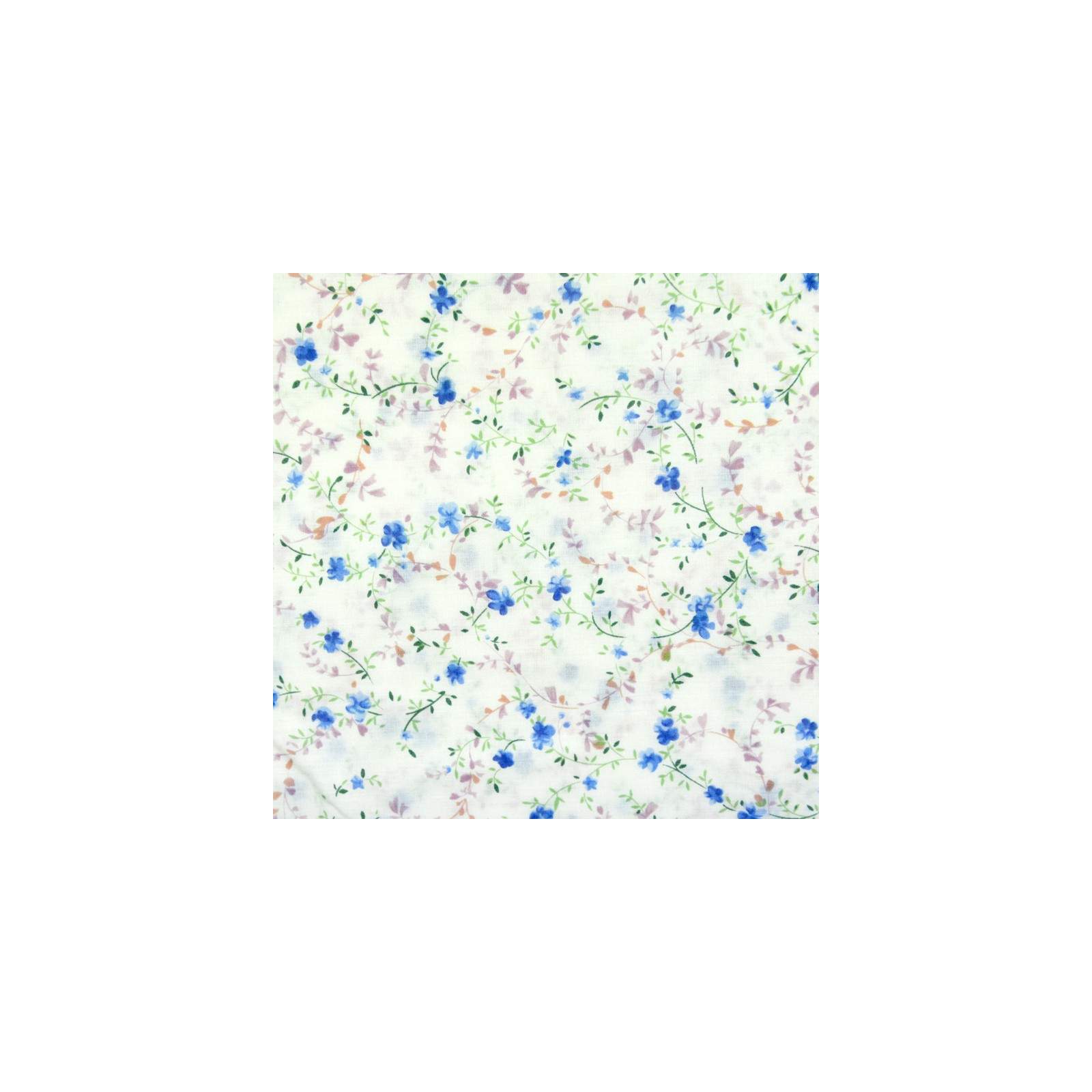 Tissu Coton imprimé tiges vertes et petites fleurs bleues 
