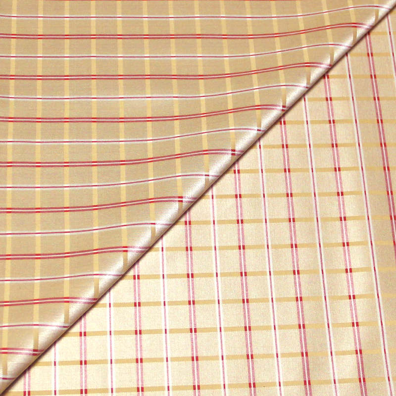 Satin soie & coton tissé-teint - Carreaux beige & rouge