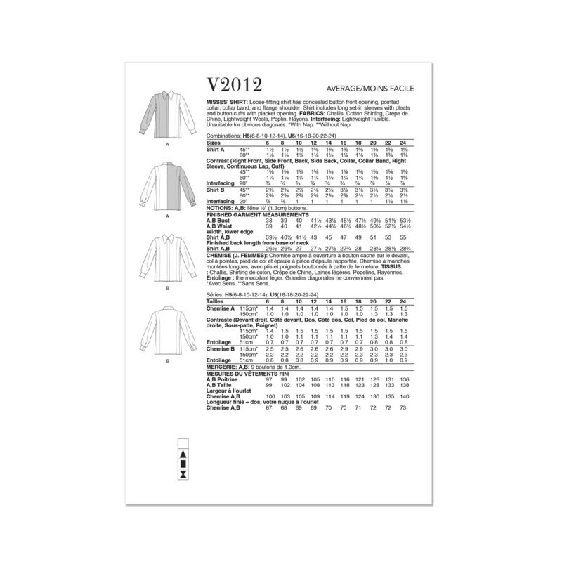 Patron Vogue 2012 H5 - Chemise