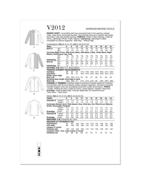 Patron Vogue 2012 H5 - Chemise