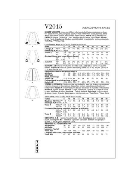 Patron Vogue 2015 B5 - Vestes